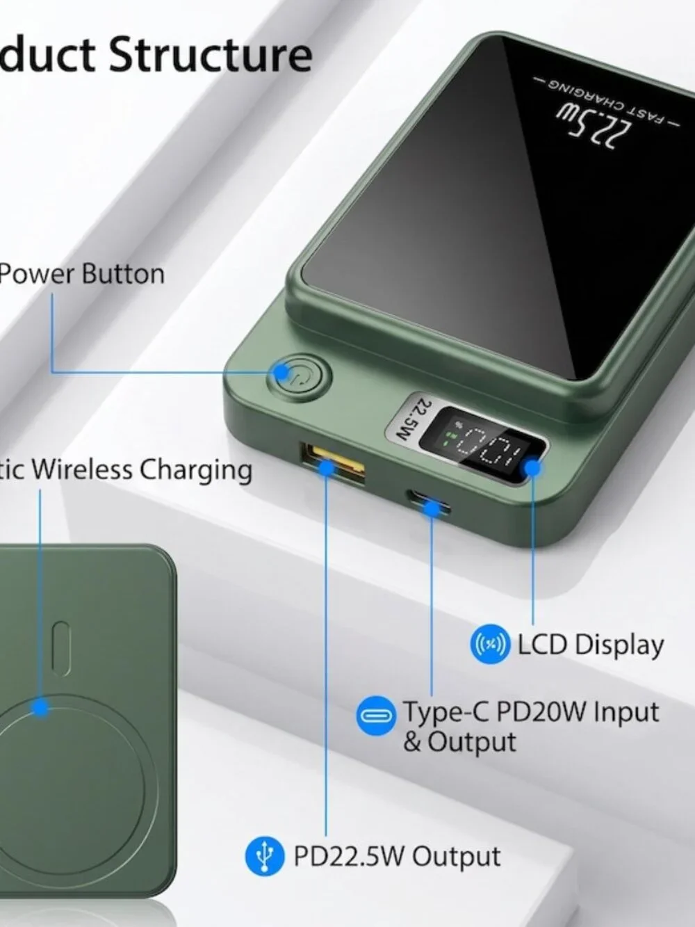Magnetic Wireless Power Bank Fast Charging Portable Charger LED Display